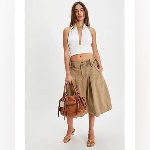 New Free People Dutch Cocoa Sunday Sweetheart Midi Cargo Utility Skirt sz 2